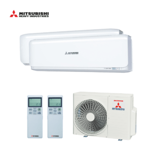 Mitsubishi duo-split airco SCM50ZS-W wandunits SRK20ZSX-W + SRK35ZSX-W