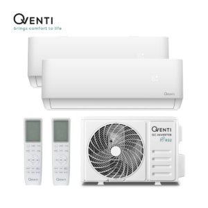 Qventi duo-split airco SAC18MRW-2 ODU 5,2kW wandunits SAC9MRW 2,6kW + SAC12MRW 3,5kW